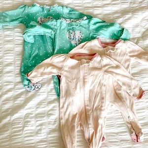 Twin girls matching footed pajamas